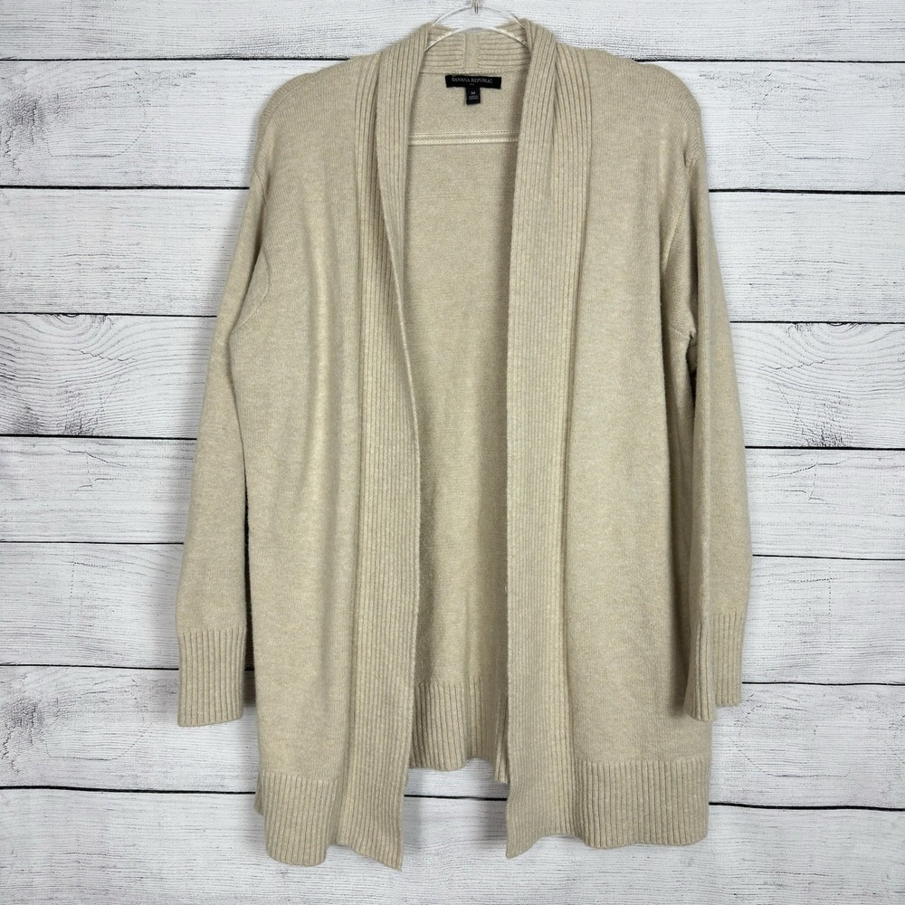 Banana Republic Sweater Open Front Cardigan Cotton Blend Size Medium Beige‎ Knit